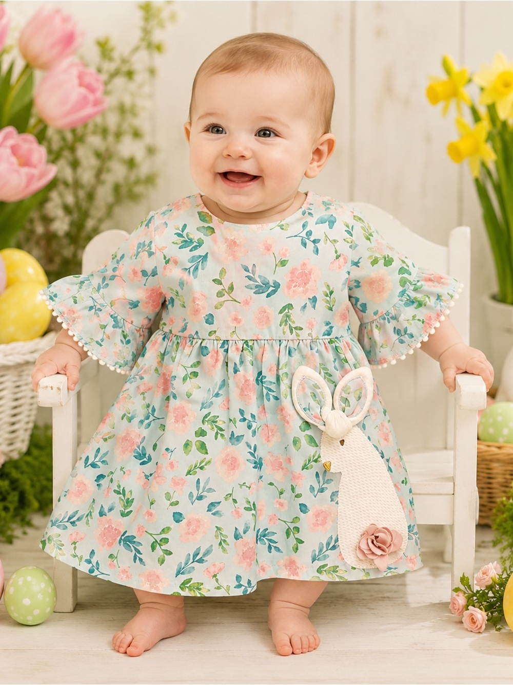 Darling Mud Pie Easter dress for baby girls, tagged size 9–12 months.